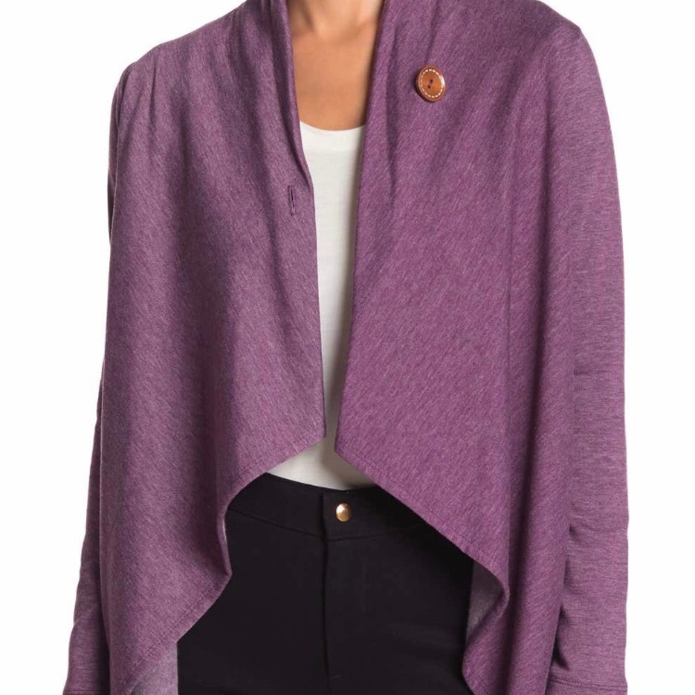 Bobeau One Button Fleece Wrap Cardigan